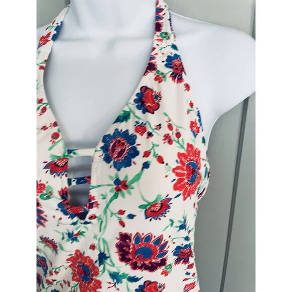 Garnet Hill Signature High-Neck Lattice One-Piece Swimsuit 6 Floral Print - Picture 4 of 6